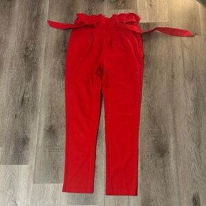 AKIRA Bold Red Paperbag Waist Trousers with Tie